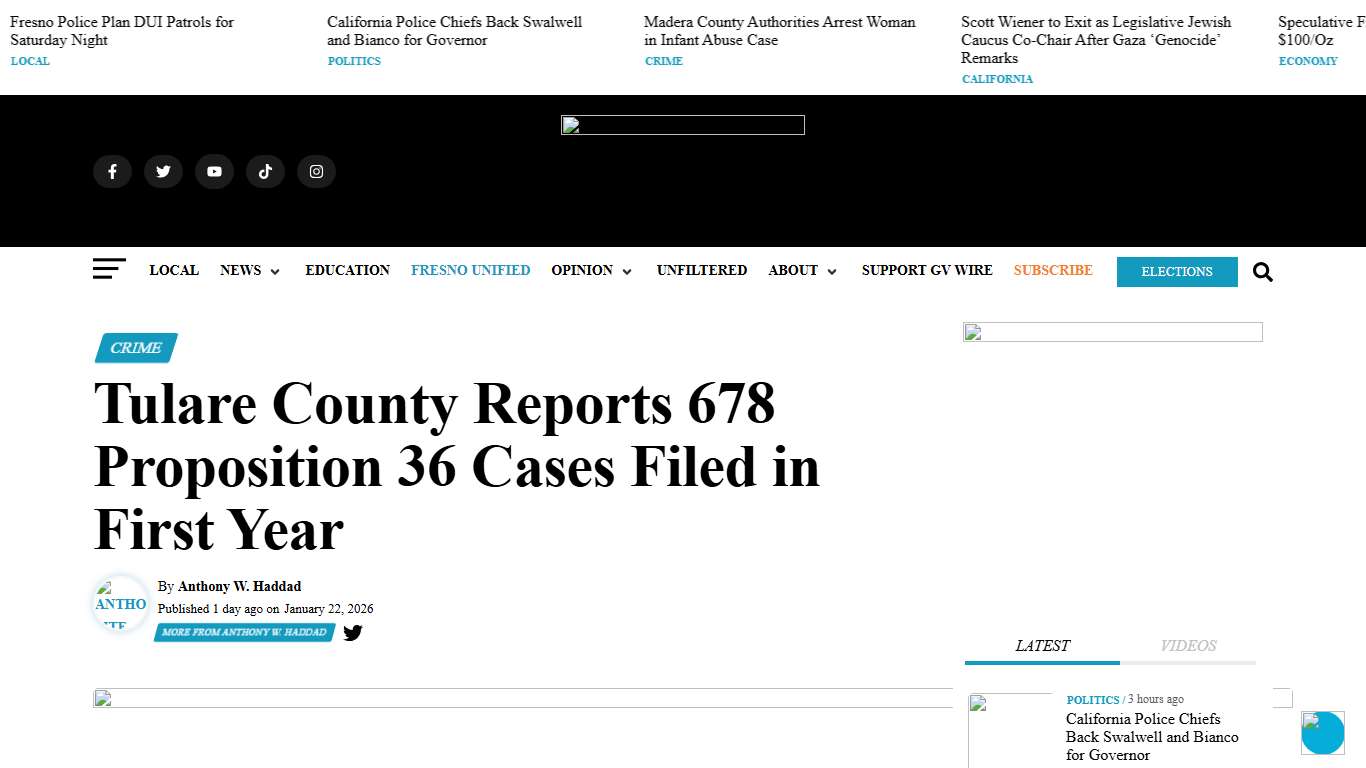 Tulare County Reports 678 Proposition 36 Cases Filed in First Year - GV Wire