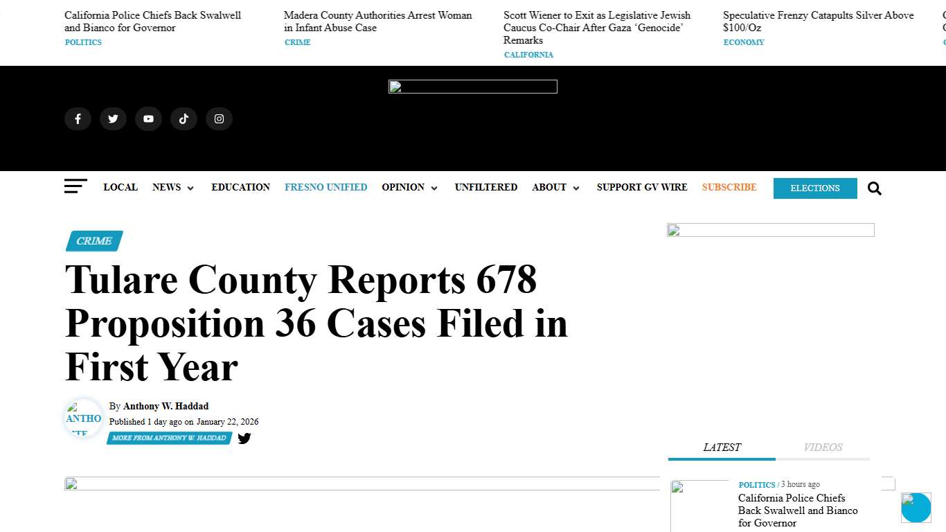 Tulare County Reports 678 Proposition 36 Cases Filed in First Year - GV Wire