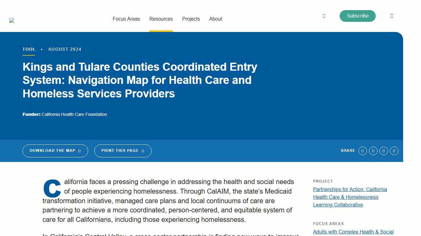 Kings and Tulare Counties Coordinated Entry System: Navigation Map for Health Care and Homeless Services Providers - Center for Health Care Strategies